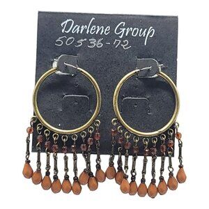 Darlene Group Modernist Dangle Earrings Amber Acrylic Bead Accents